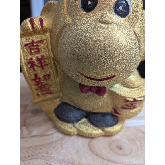 Ceramic Gold Fleck Monkey Bank - Year of the Monkey piggy bank 7 inch red tie - Picture 4 of 10